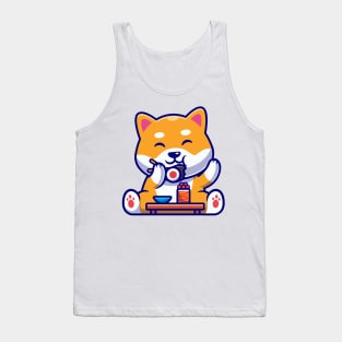 Cute Shiba Inu Dog Eating Sushi Cartoon Tank Top